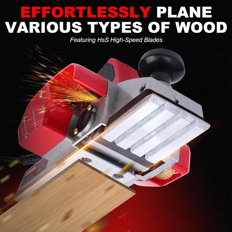 BHTOP Electric Hand Planer, Wood Planer for Woodworking, 3-1/4 Inch Corded Planer with Blades, Edge Guide（8201） - Image 2